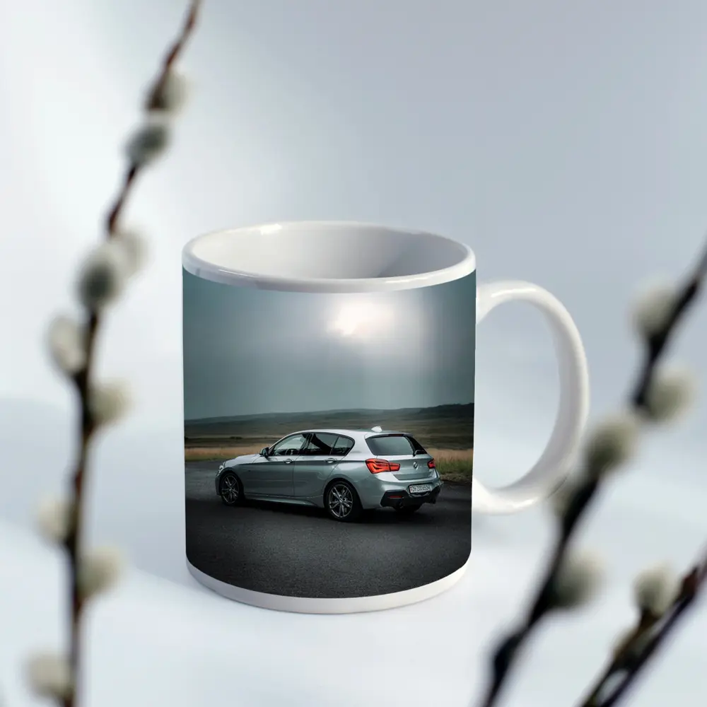 BMW M140i Silver Hatchback Overcast Road – Mugs
