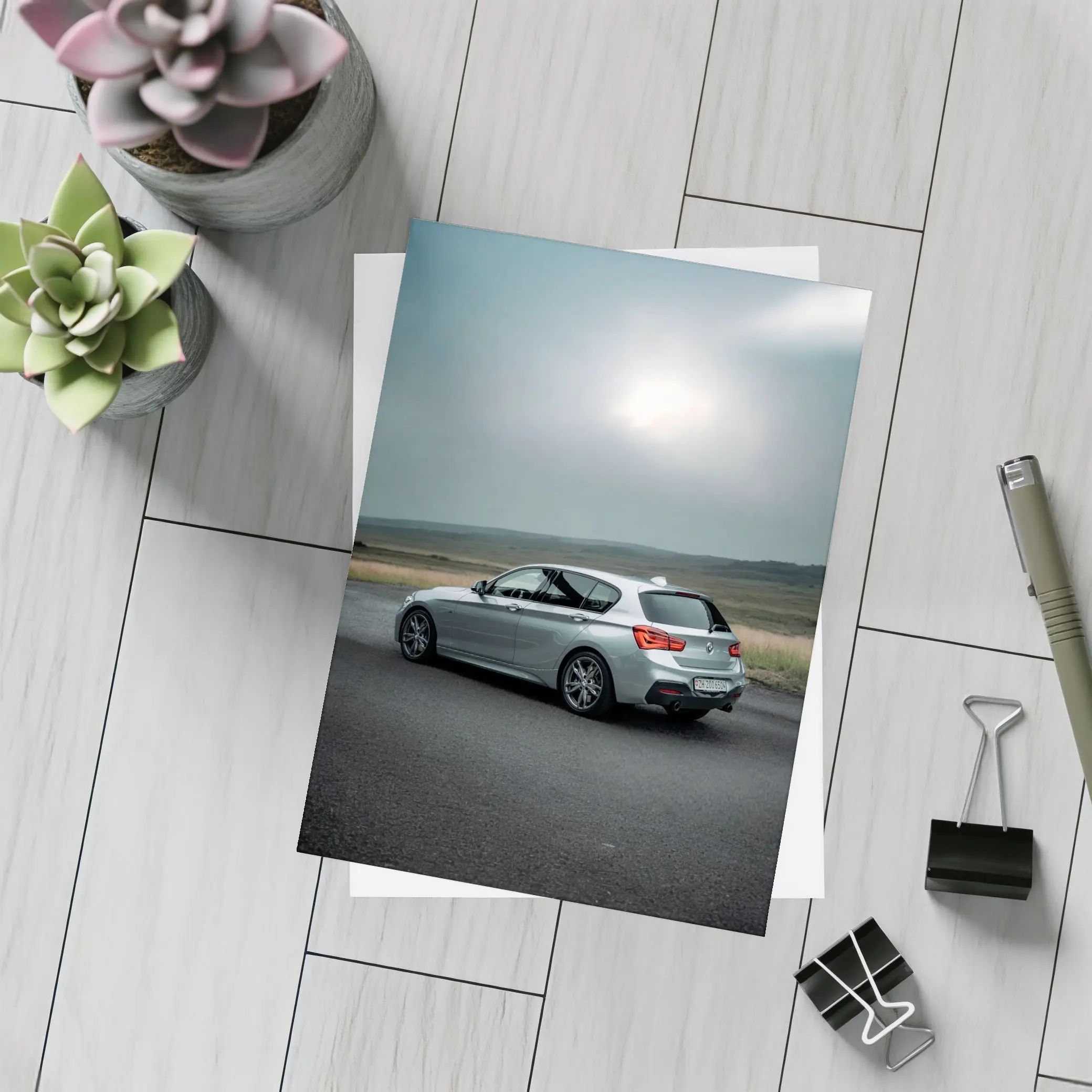 BMW M140i Silver Hatchback Overcast Road – Postcards