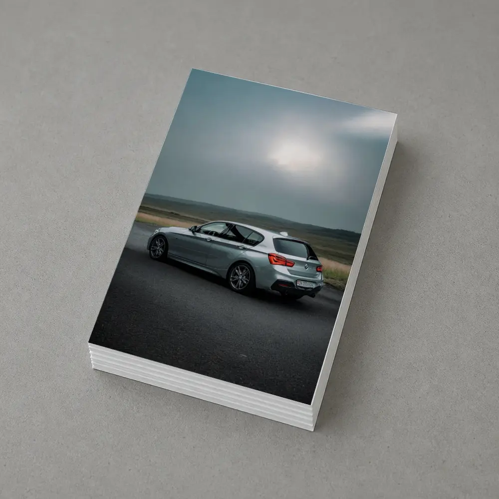 BMW M140i Silver Hatchback Overcast Road – Postcards