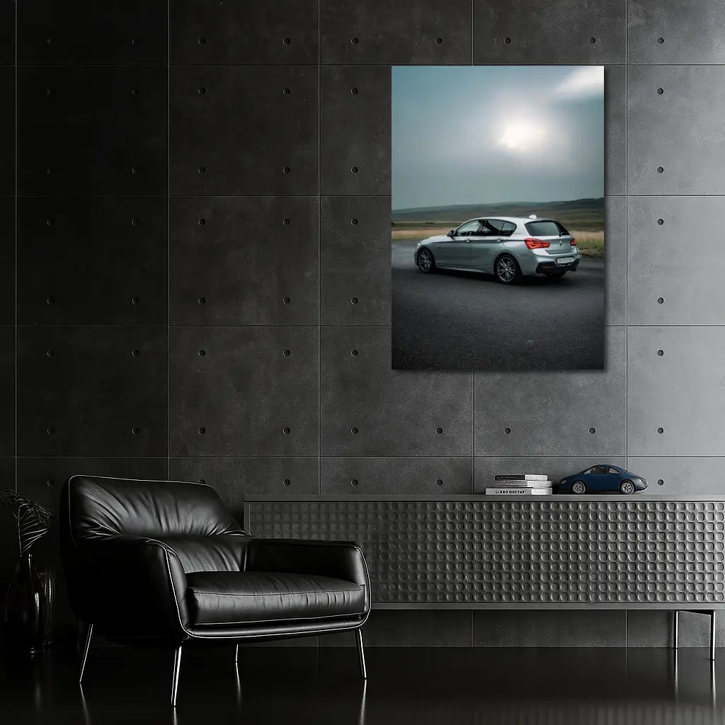 BMW M140i Silver Hatchback Overcast Road – Wall Art