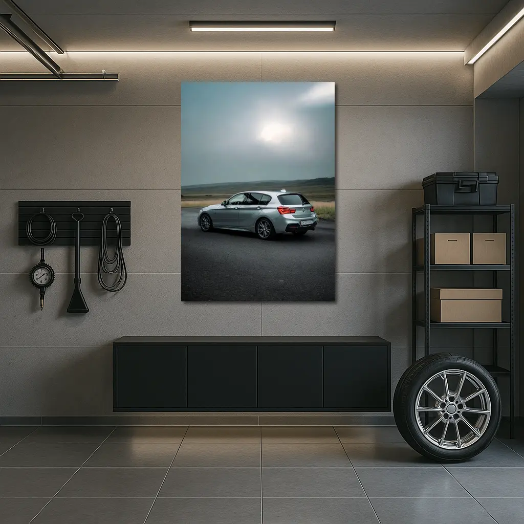 BMW M140i Silver Hatchback Overcast Road – Wall Art