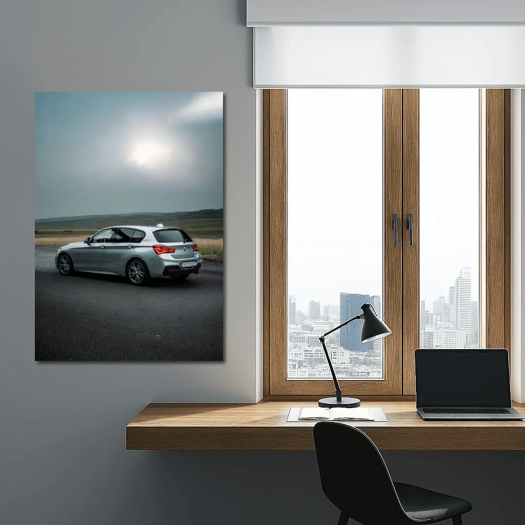BMW M140i Silver Hatchback Overcast Road – Wall Art