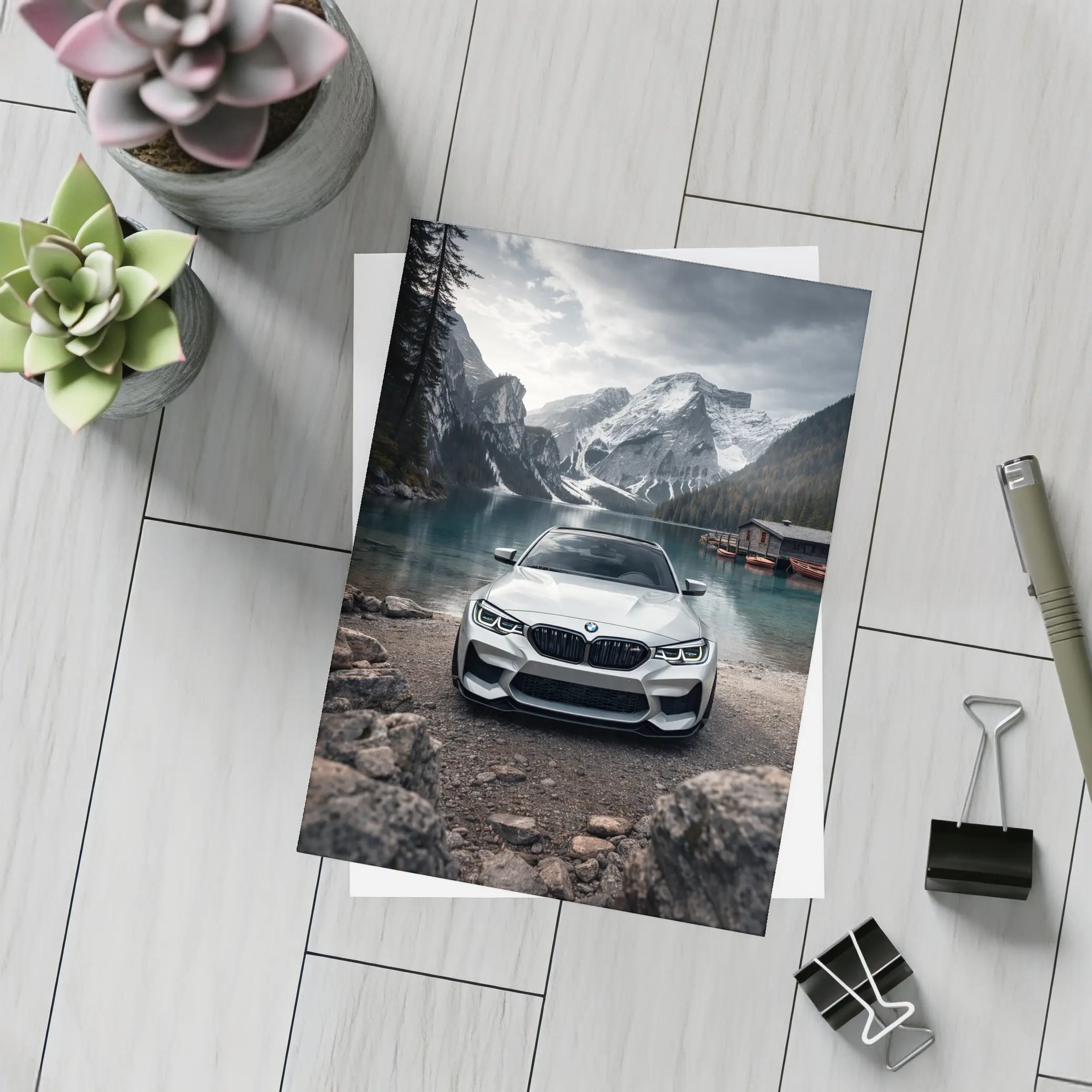 BMW M2 White Front View Mountain Lake – Postcards