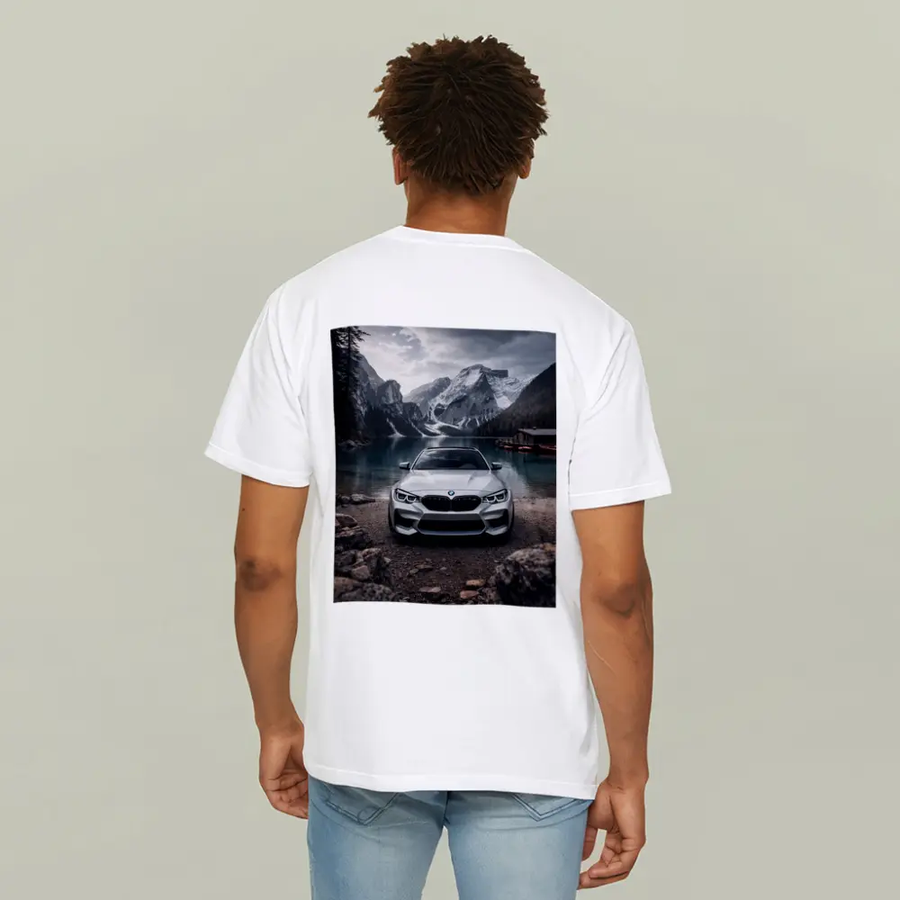 BMW M2 White Front View Mountain Lake – T-Shirts