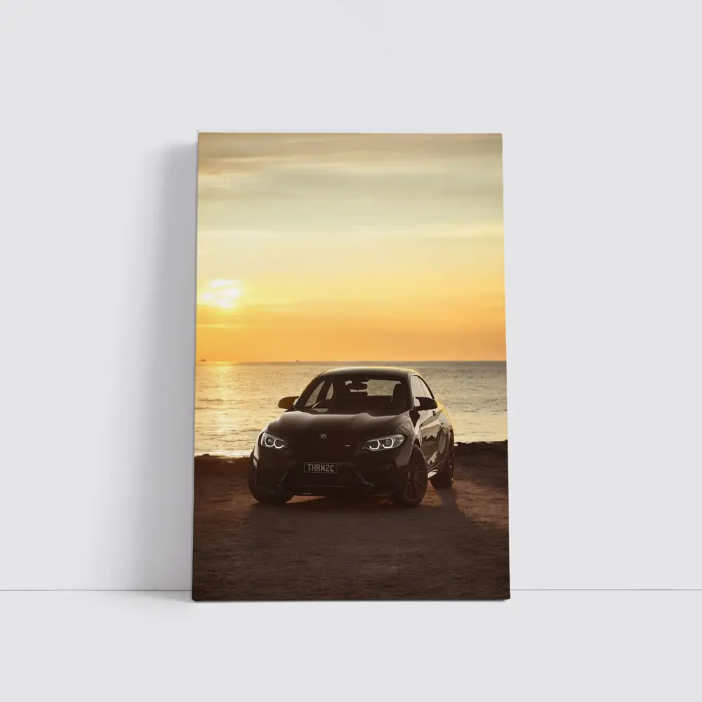 BMW M2 Black Car Sunset Ocean – Wall Art