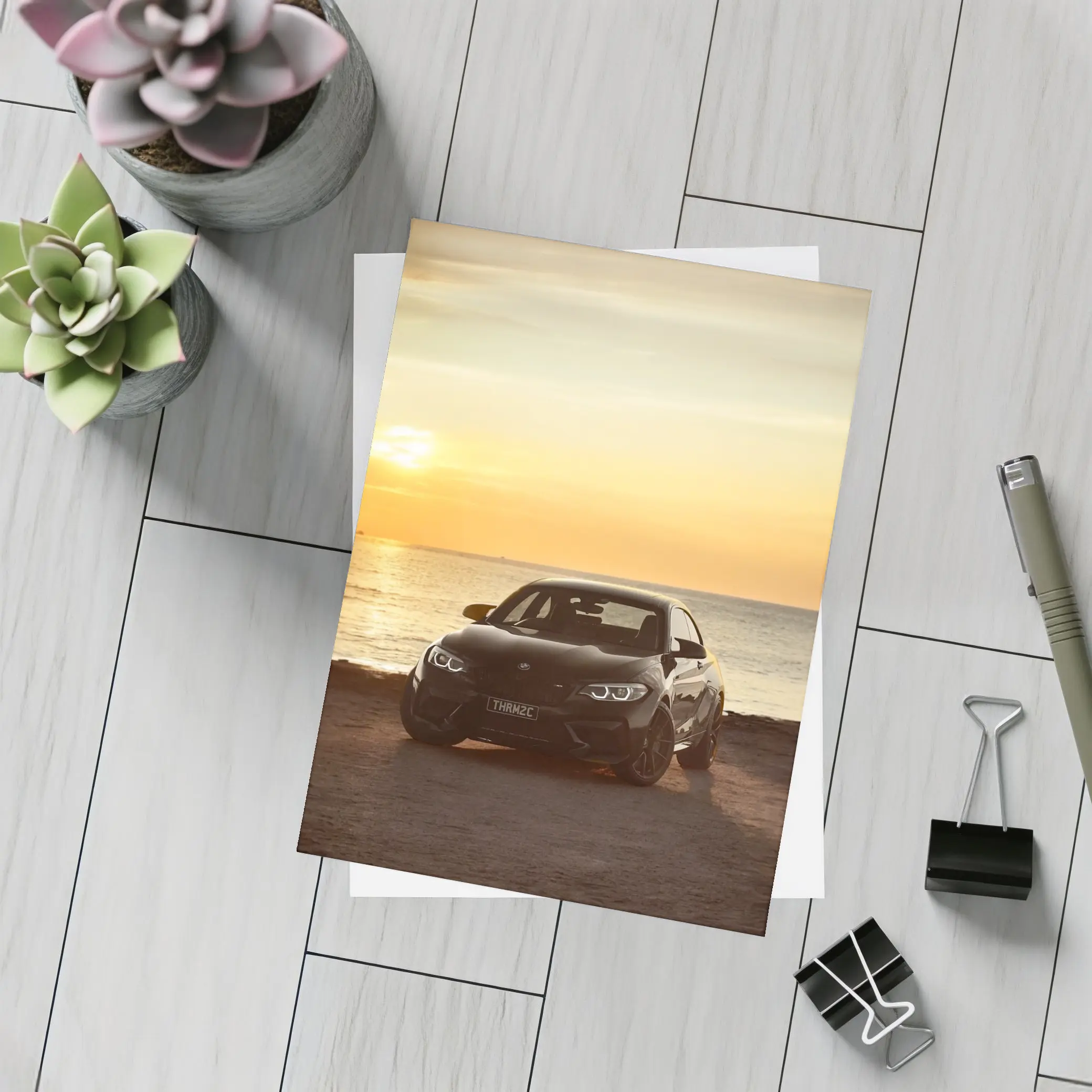 BMW M2 Black Car Sunset Ocean – Postcards