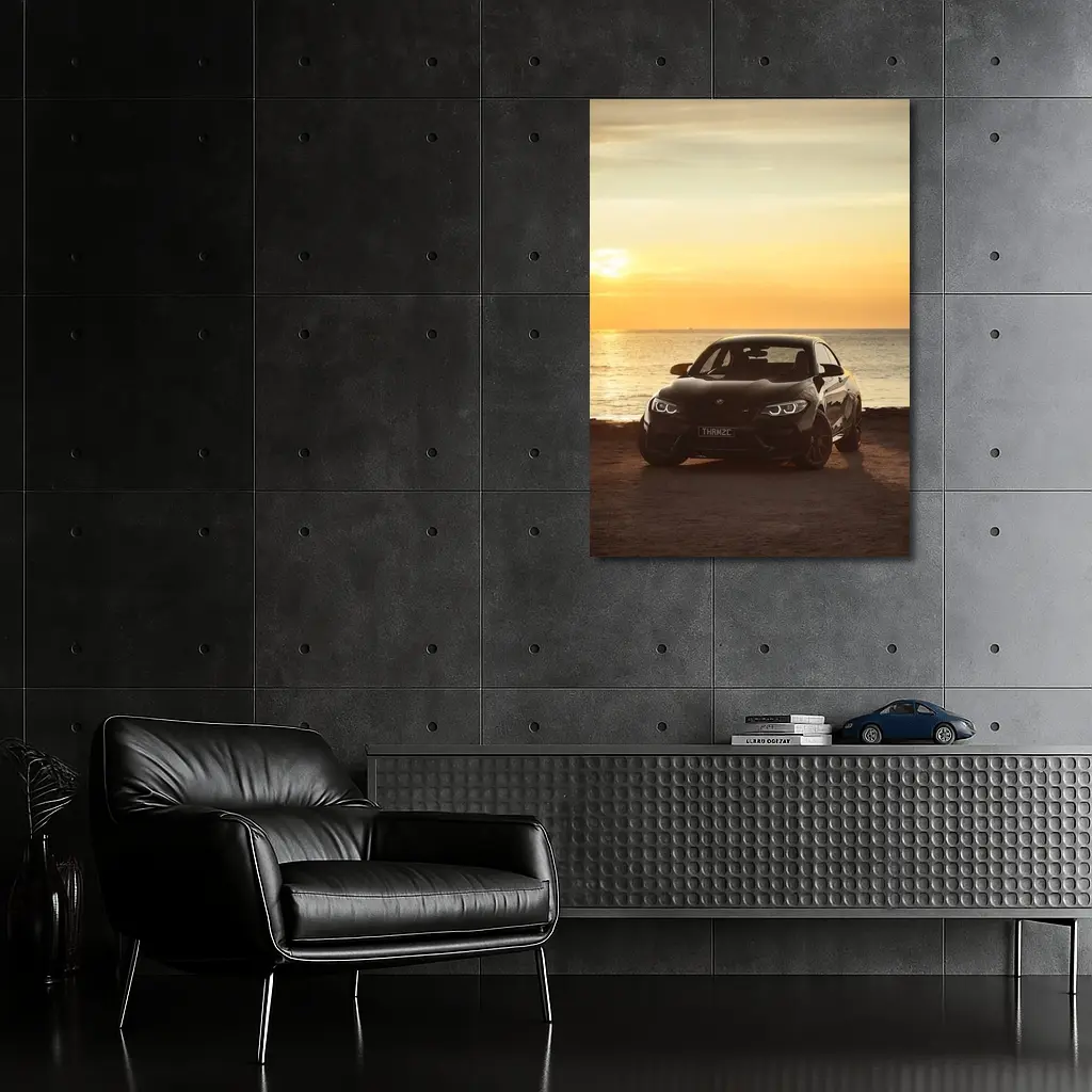 BMW M2 Black Car Sunset Ocean – Wall Art