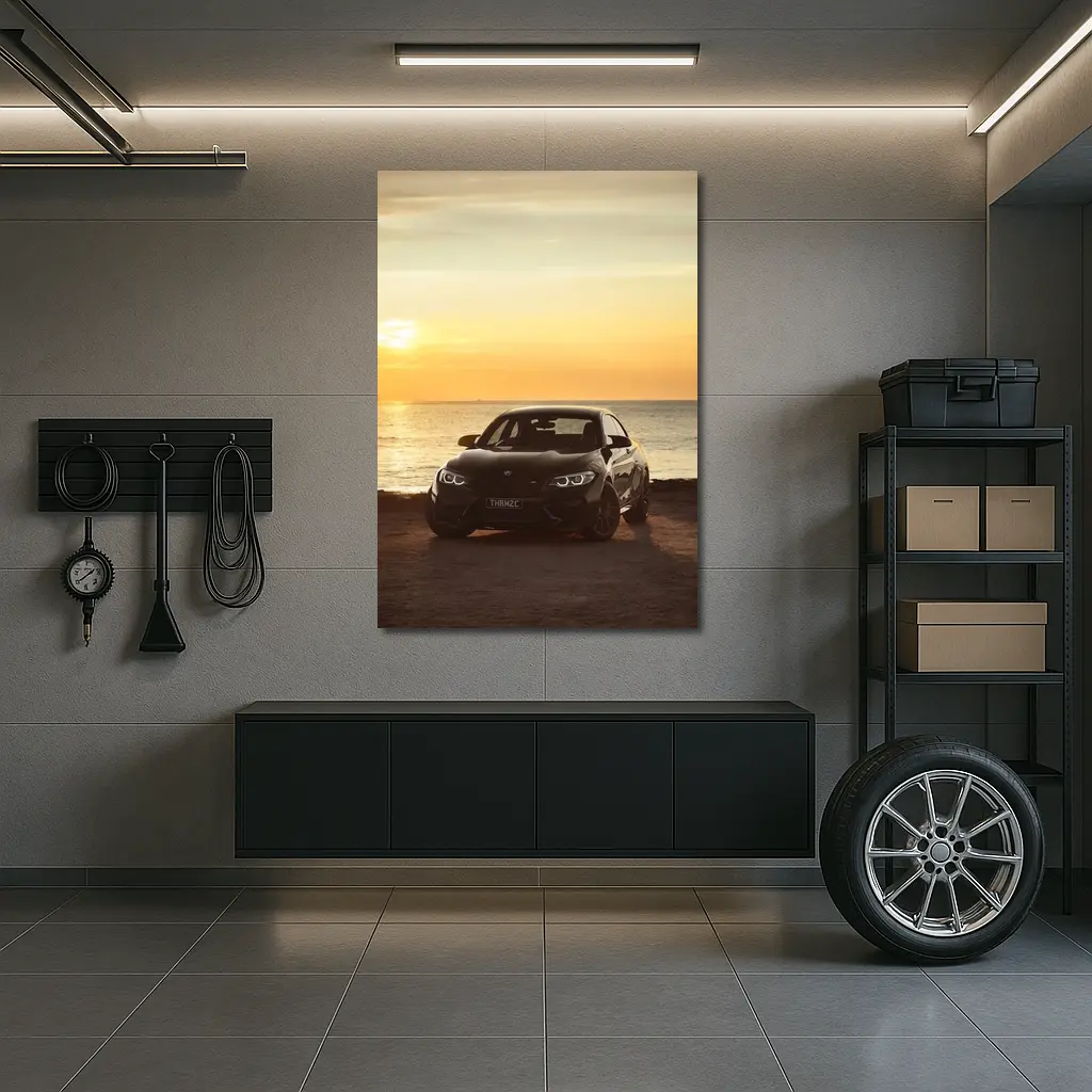 BMW M2 Black Car Sunset Ocean – Wall Art