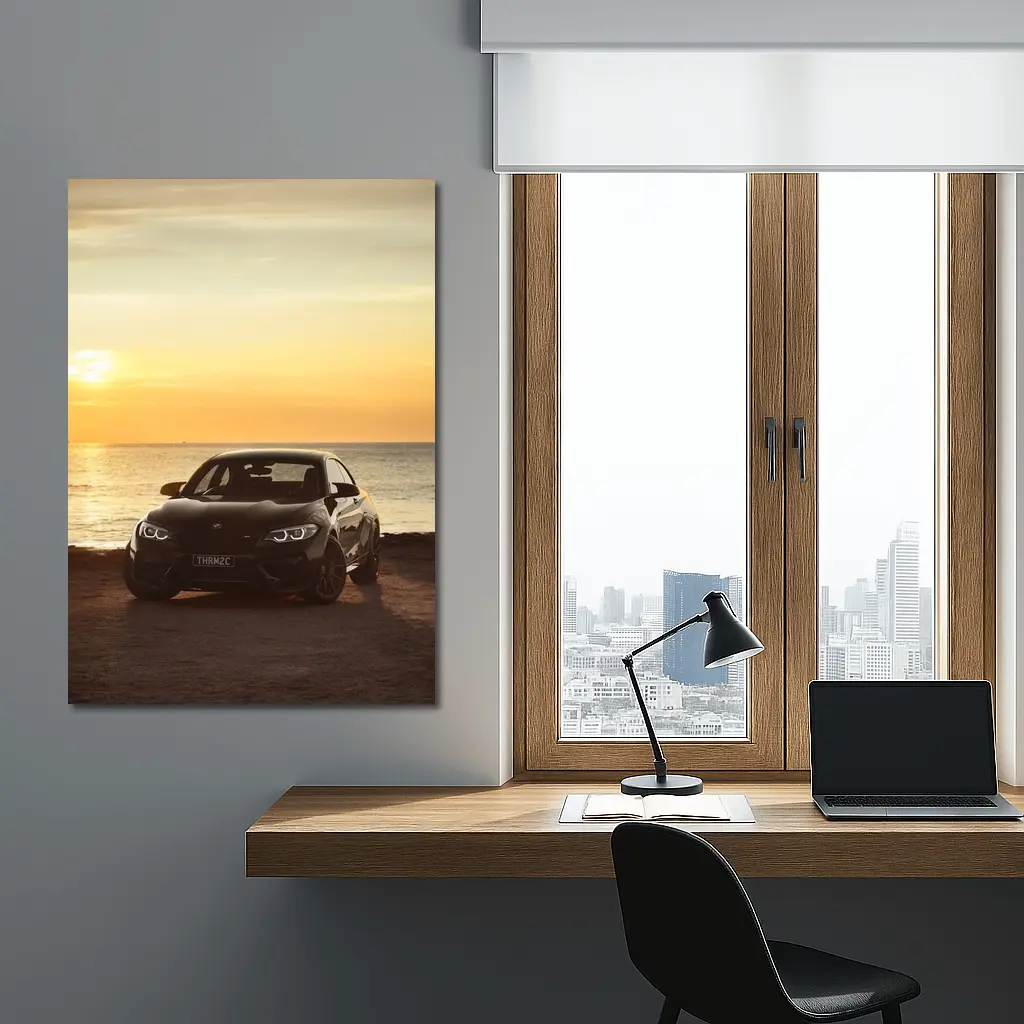 BMW M2 Black Car Sunset Ocean – Wall Art