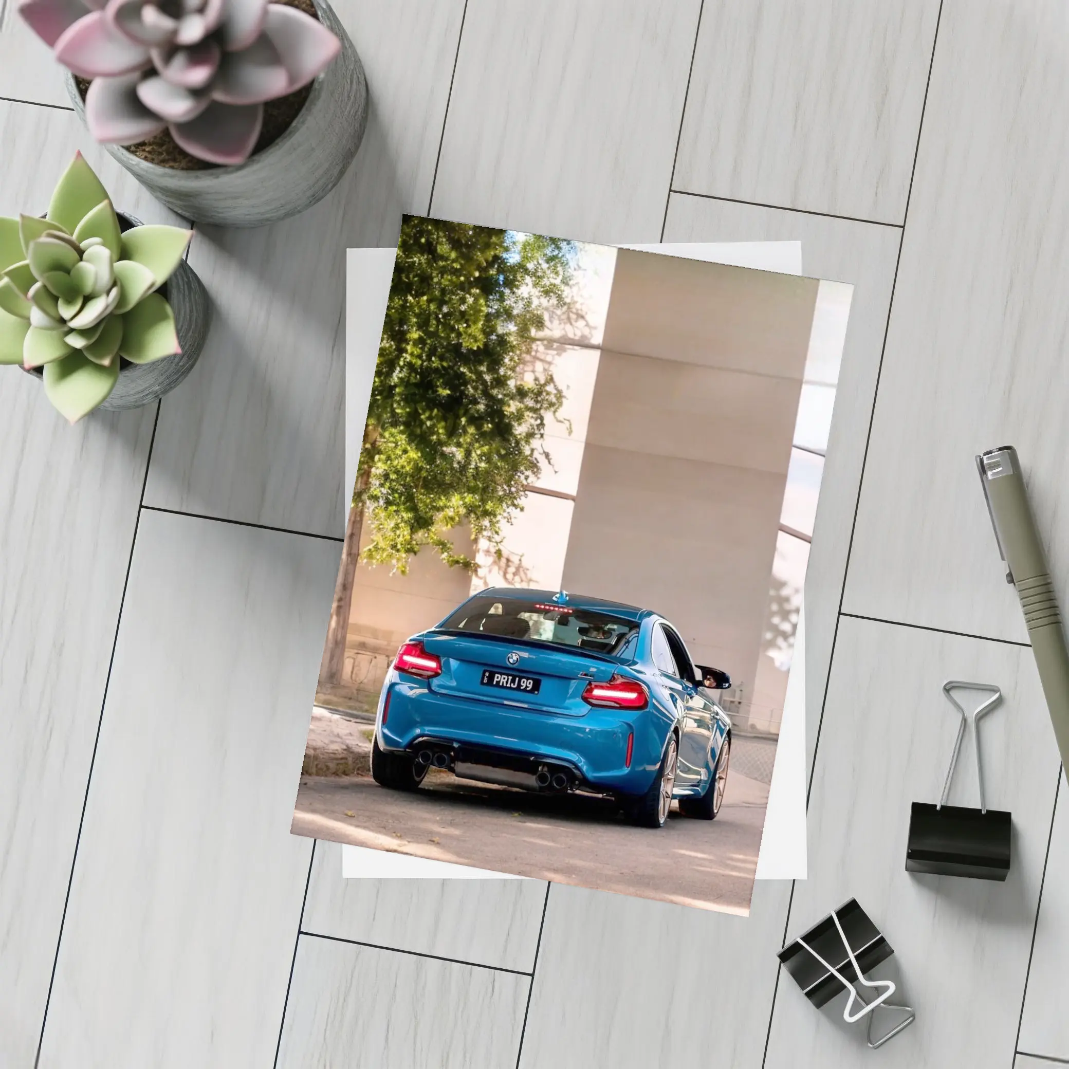BMW M2 Blue Rear Urban Street Setting – Postcards