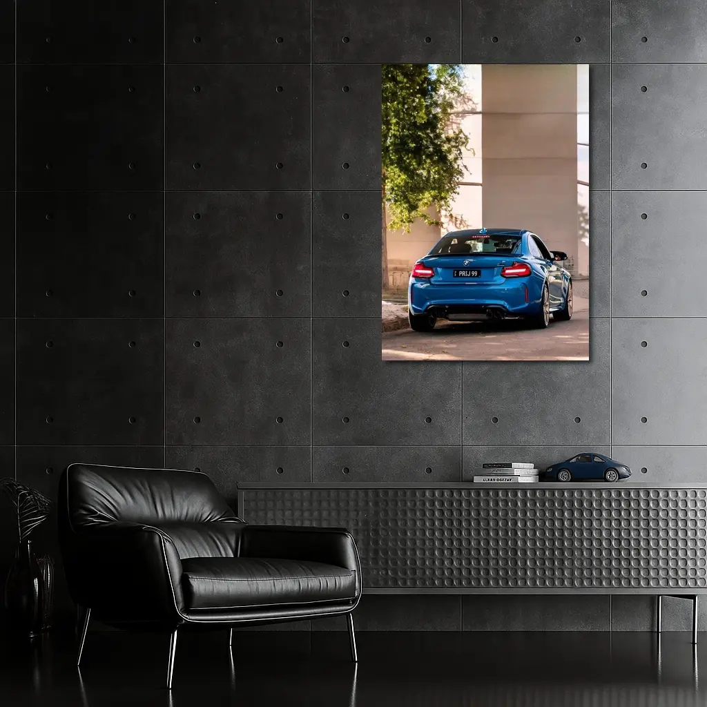 BMW M2 Blue Rear Urban Street Setting – Wall Art