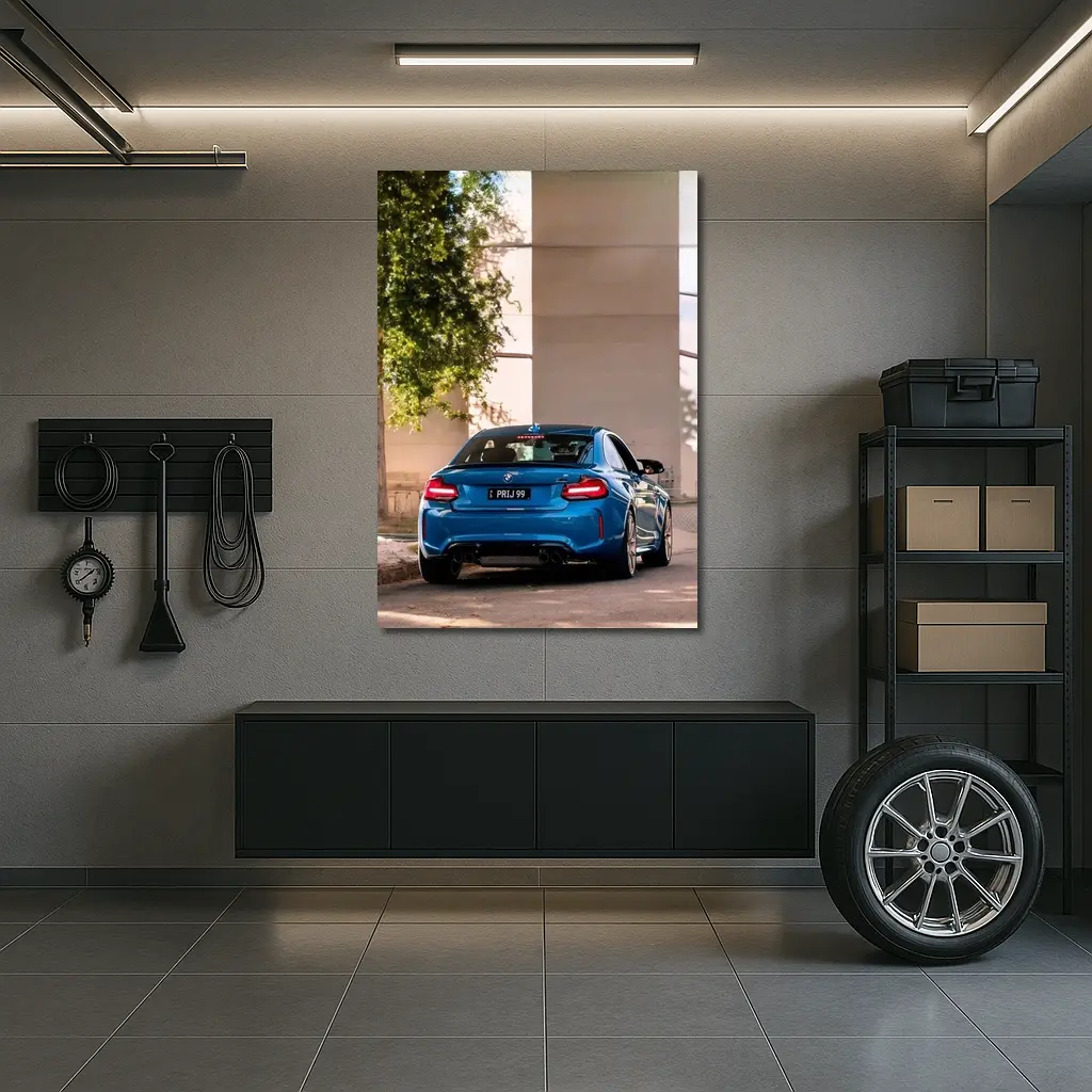 BMW M2 Blue Rear Urban Street Setting – Wall Art