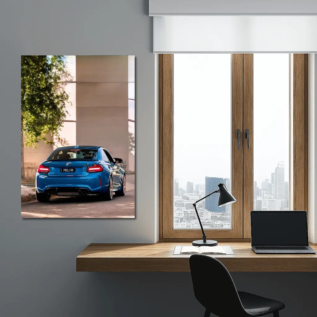 BMW M2 Blue Rear Urban Street Setting – Wall Art