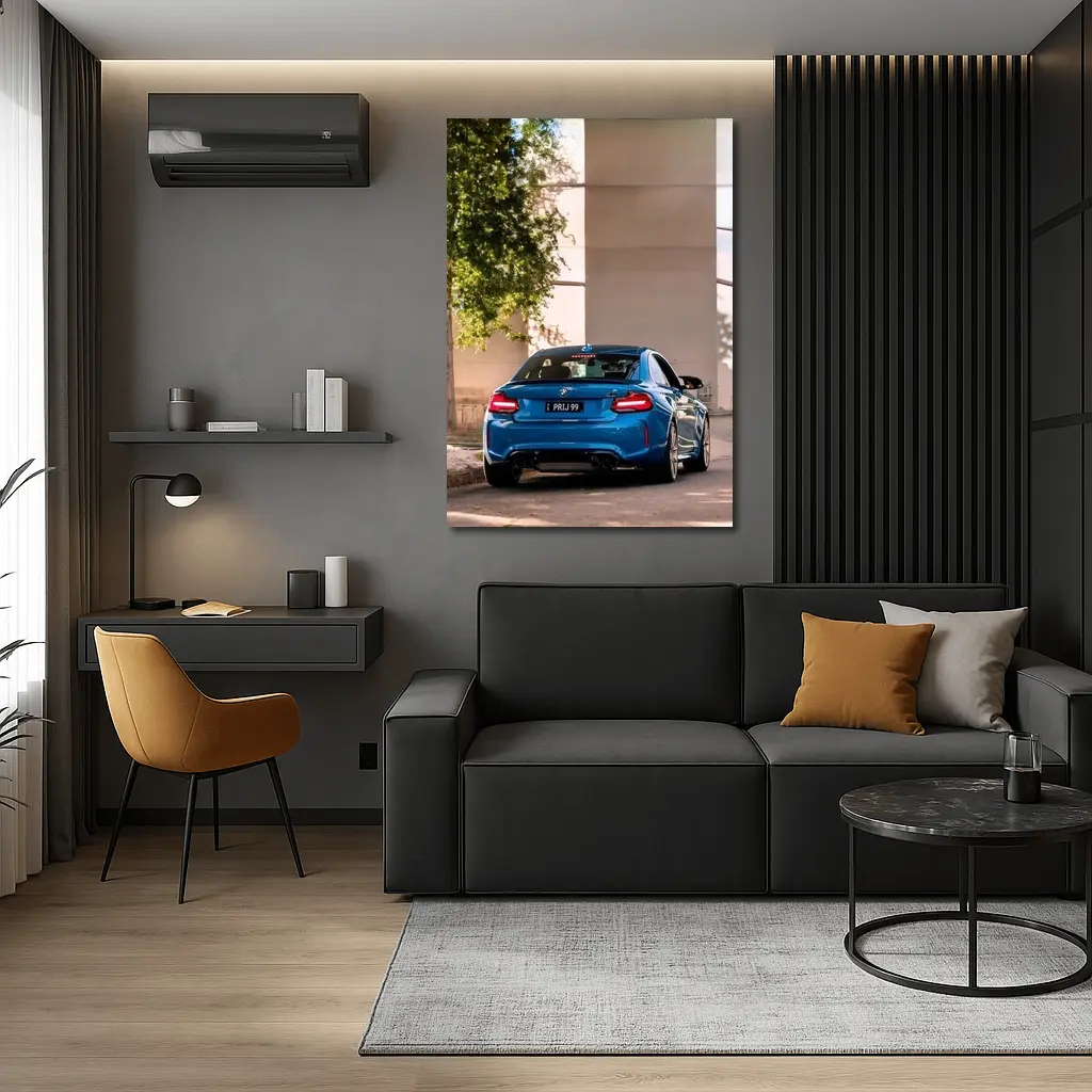 BMW M2 Blue Rear Urban Street Setting – Wall Art