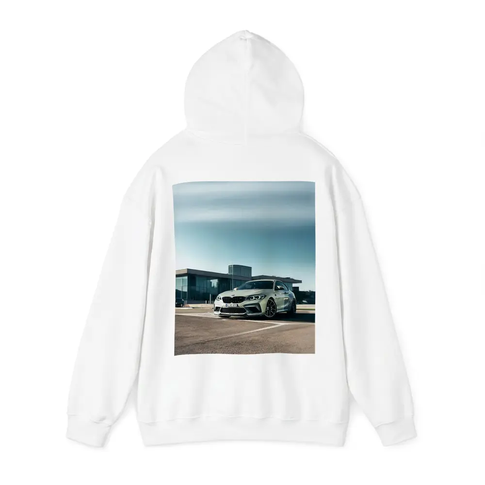 BMW M2 Competition Silver Parked Outside Building – Hoodies