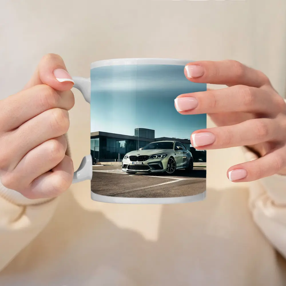 BMW M2 Competition Silver Parked Outside Building – Mugs