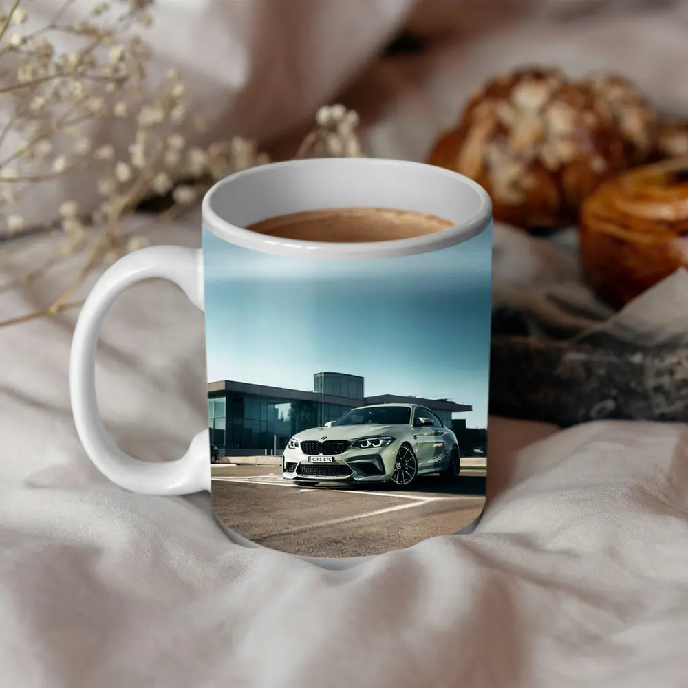 BMW M2 Competition Silver Parked Outside Building – Mugs