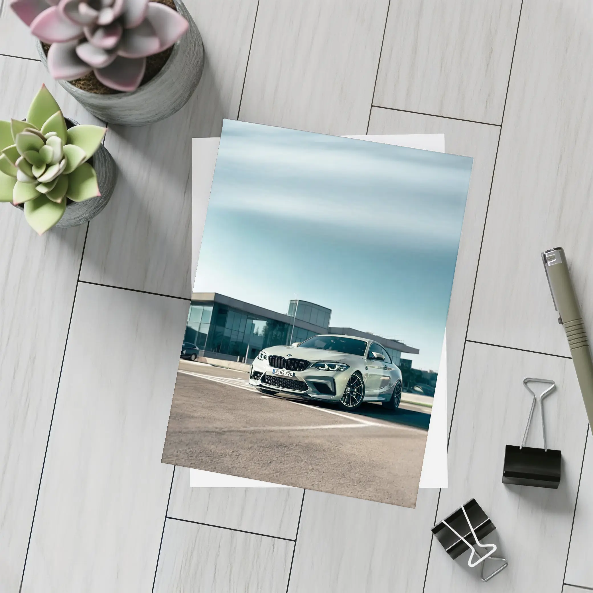 BMW M2 Competition Silver Parked Outside Building – Postcards