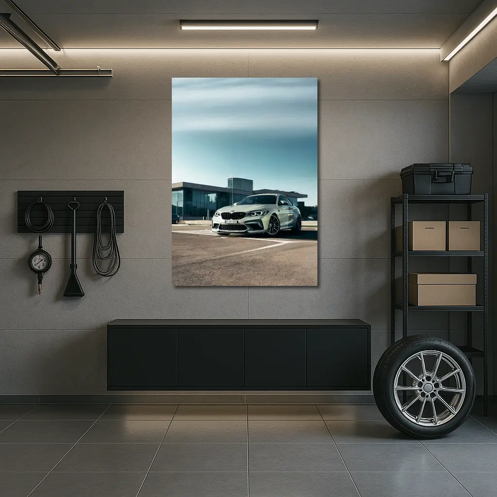 BMW M2 Competition Silver Parked Outside Building – Wall Art