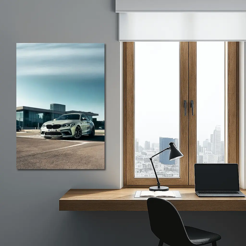 BMW M2 Competition Silver Parked Outside Building – Wall Art