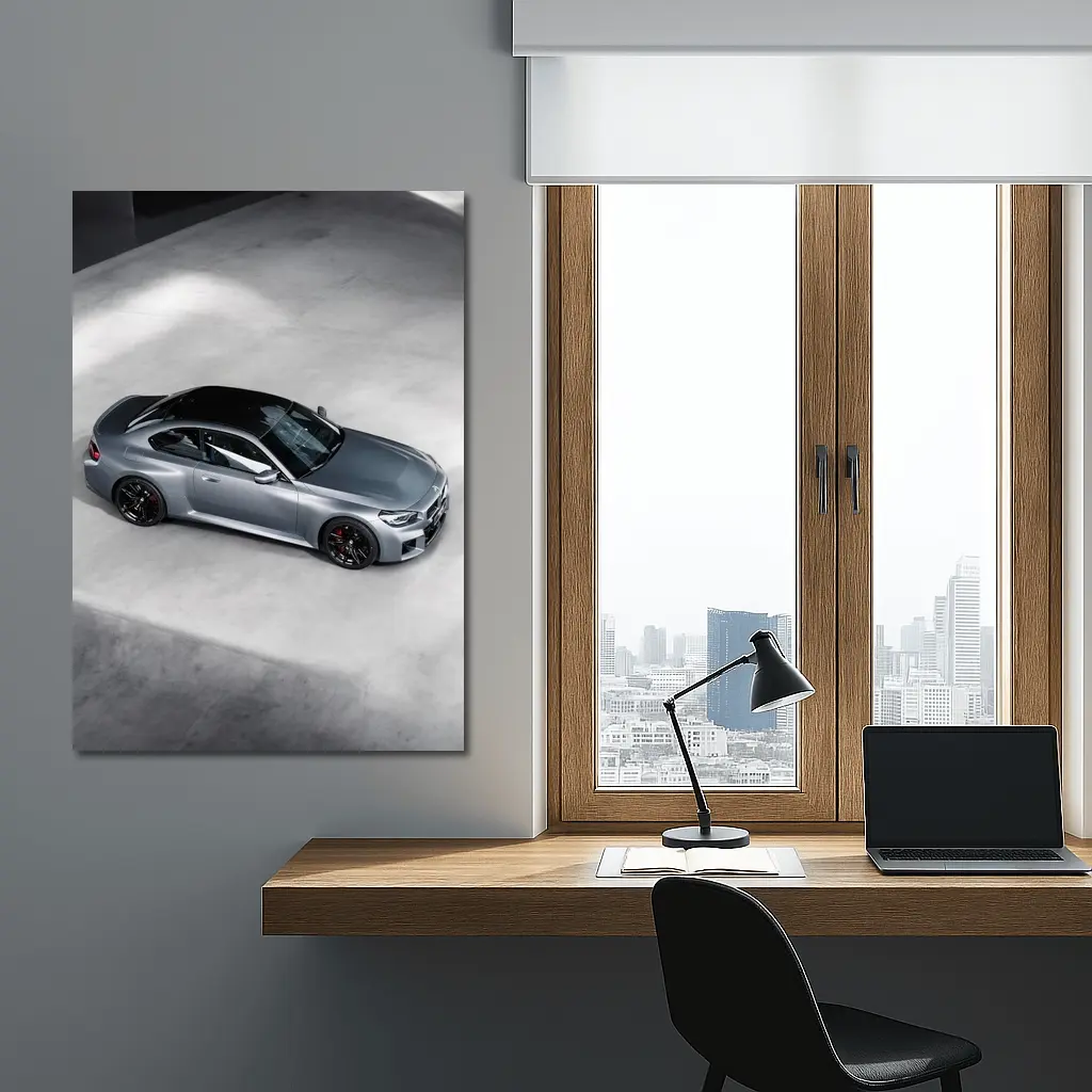 BMW M2 Coupe Silver Studio Overhead View – Wall Art