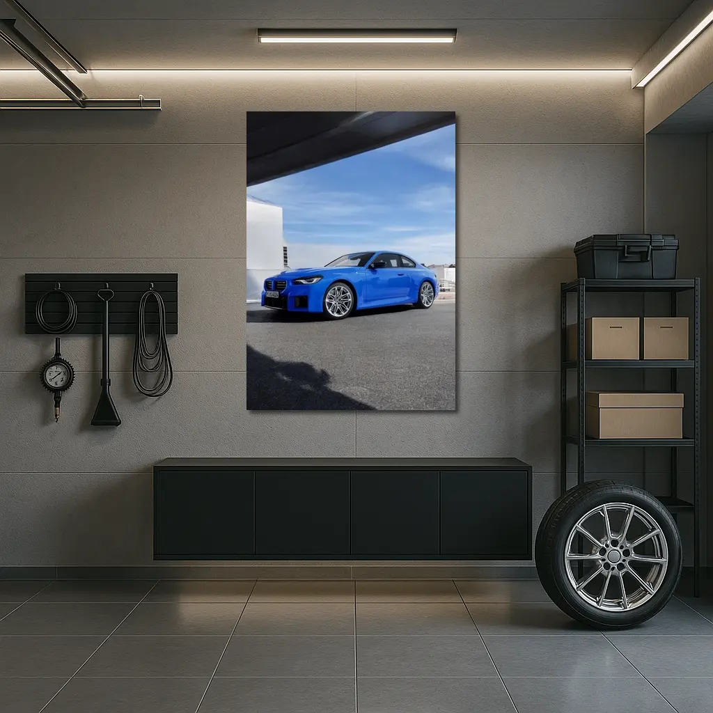 BMW M2 Coupe Blue Parked Outdoor Setting – Wall Art