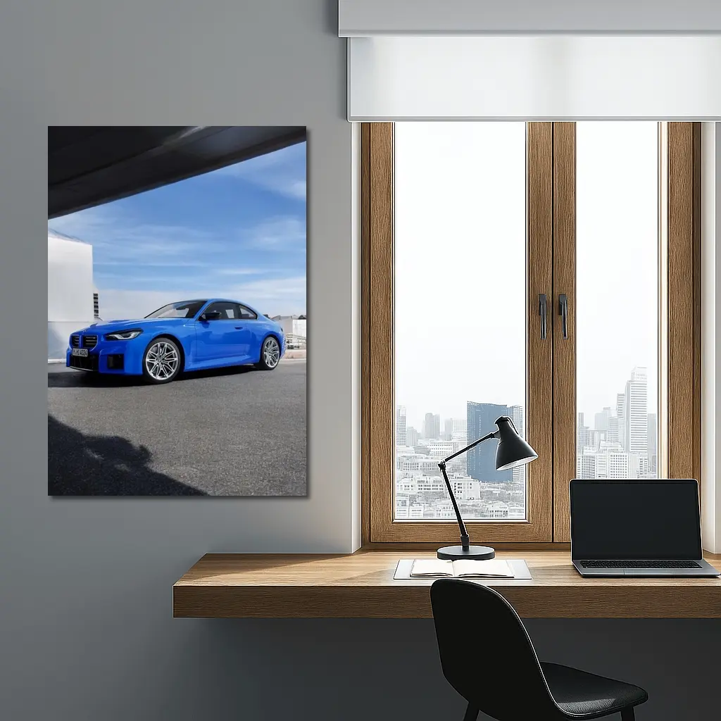 BMW M2 Coupe Blue Parked Outdoor Setting – Wall Art