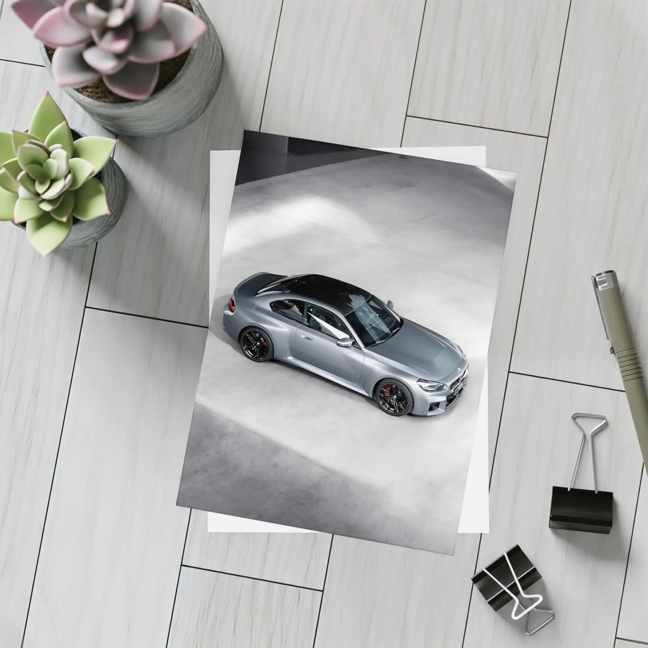 BMW M2 Coupe Silver Studio Overhead View – Postcards