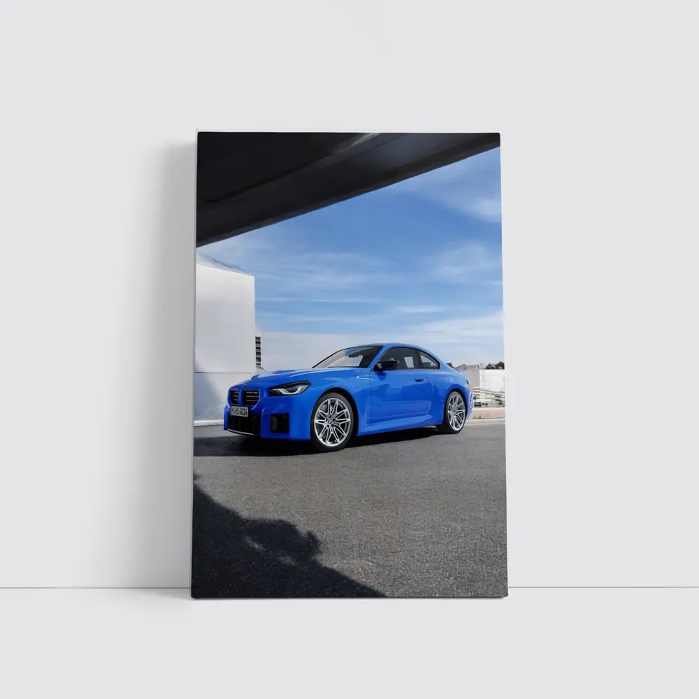 BMW M2 Coupe Blue Parked Outdoor Setting – Wall Art