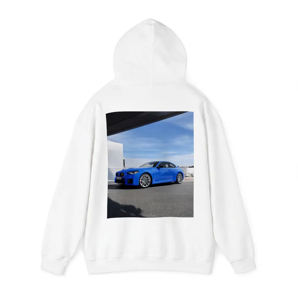 BMW M2 Coupe Blue Parked Outdoor Setting – Hoodies
