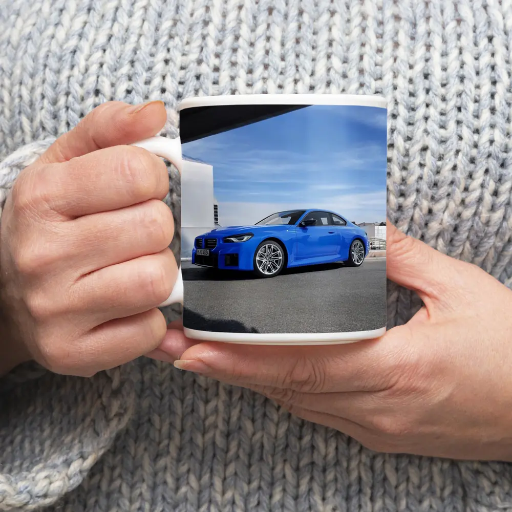 BMW M2 Coupe Blue Parked Outdoor Setting – Mugs