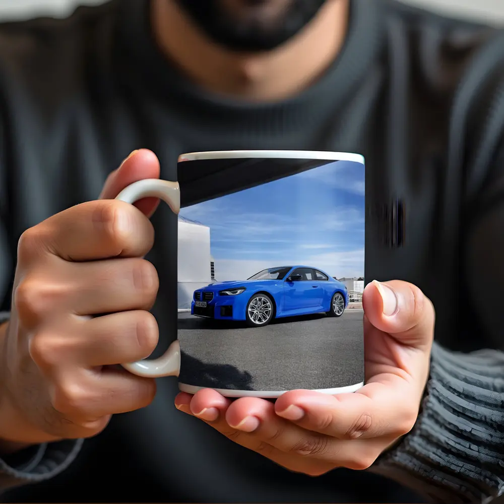 BMW M2 Coupe Blue Parked Outdoor Setting – Mugs