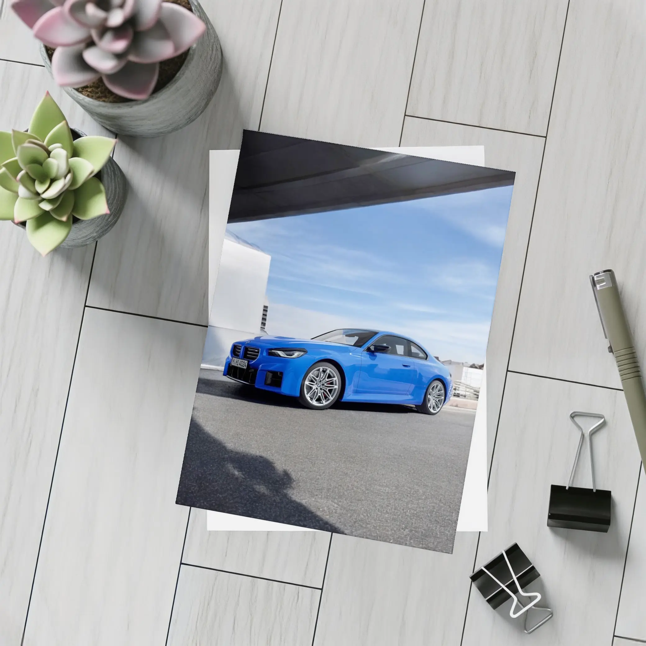 BMW M2 Coupe Blue Parked Outdoor Setting – Postcards