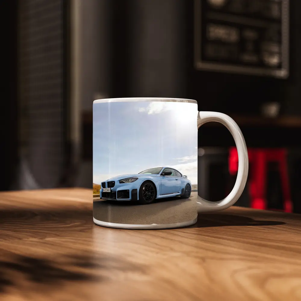 BMW M2 Coupe Light Blue On Road – Mugs