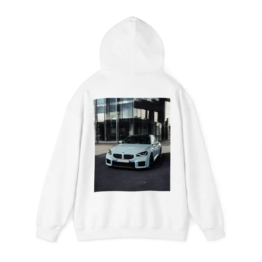 BMW M2 Light Blue Urban Building Background – Hoodies