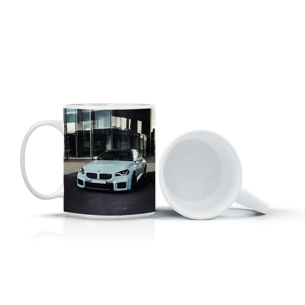 BMW M2 Light Blue Urban Building Background – Mugs