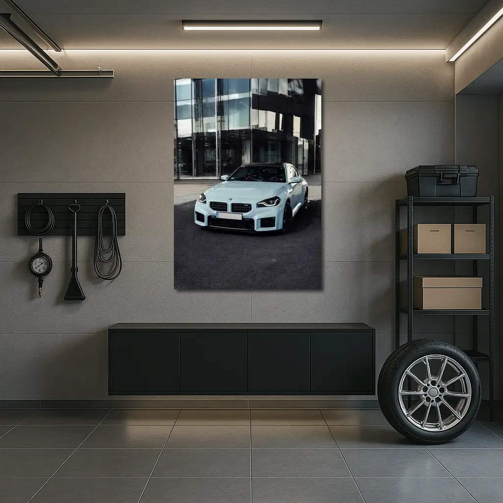BMW M2 Light Blue Urban Building Background – Wall Art