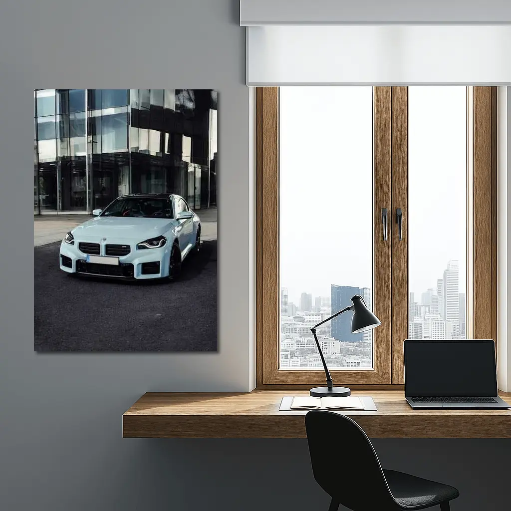 BMW M2 Light Blue Urban Building Background – Wall Art