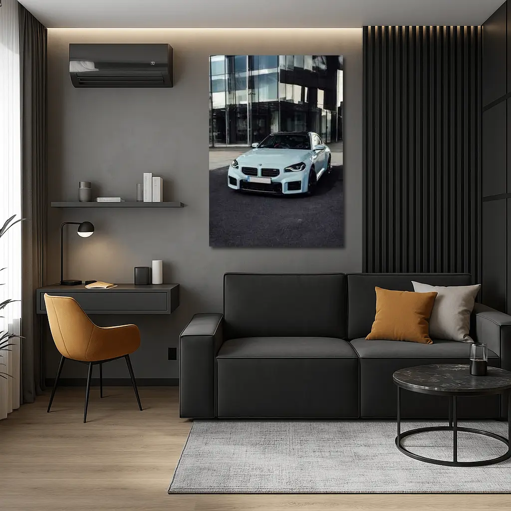 BMW M2 Light Blue Urban Building Background – Wall Art