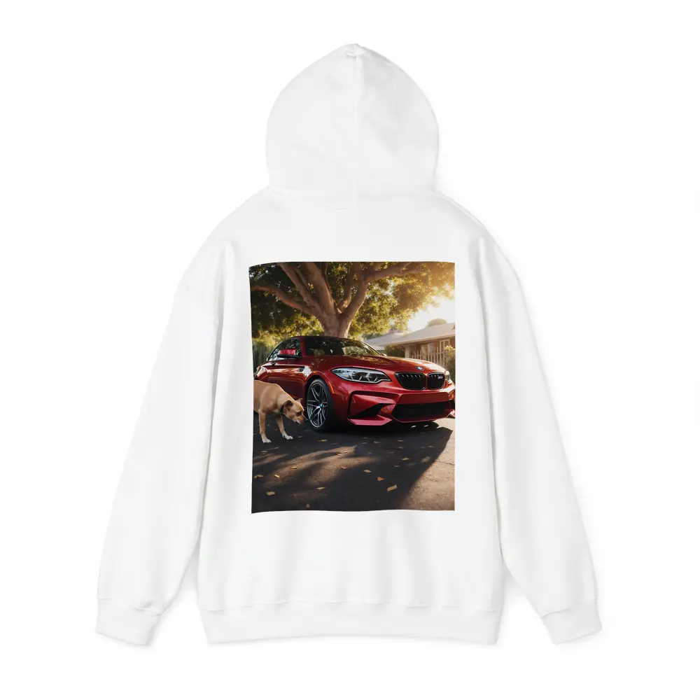 Red BMW M2 Parked With Dog Nearby – Hoodies