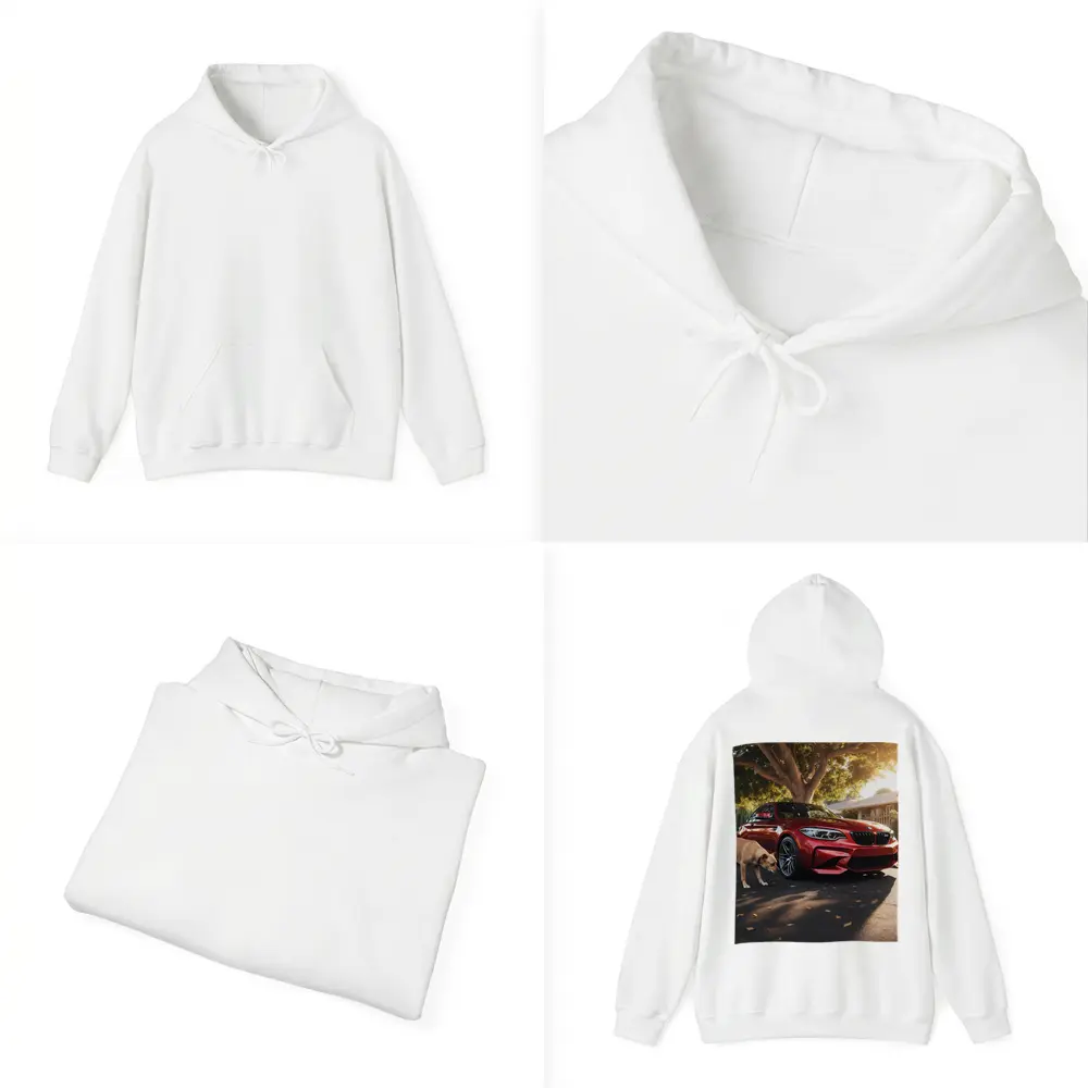 Red BMW M2 Parked With Dog Nearby – Hoodies