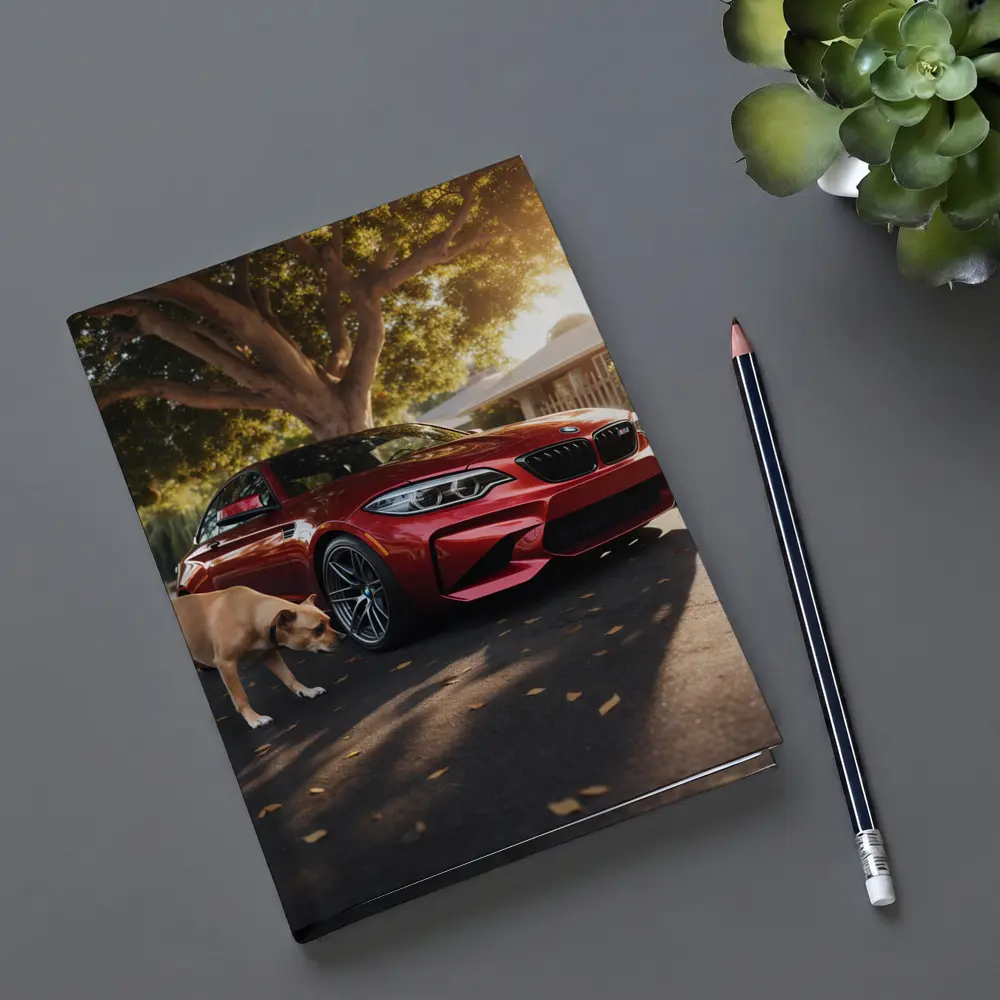 Red BMW M2 Parked With Dog Nearby – Notebooks