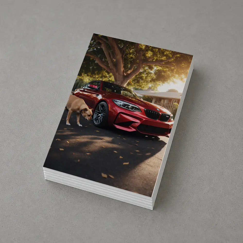 Red BMW M2 Parked With Dog Nearby – Postcards