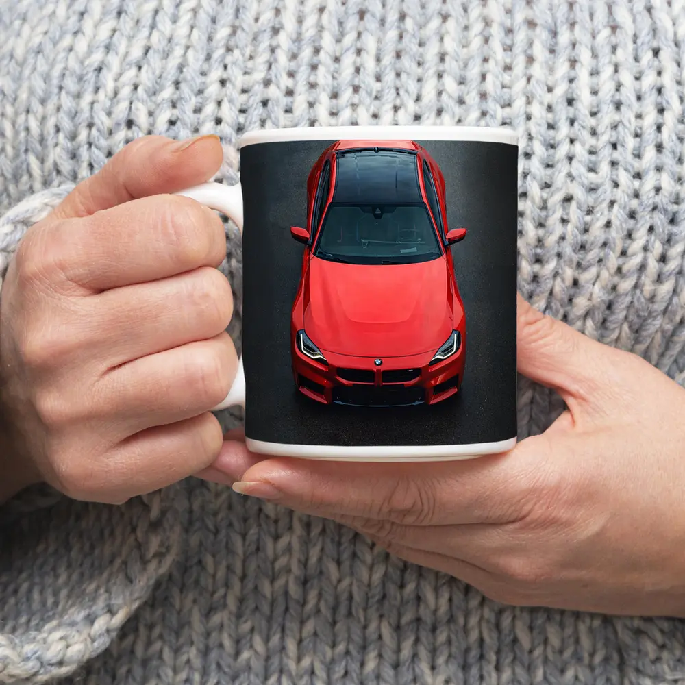 BMW M2 Red Top View Asphalt – Mugs