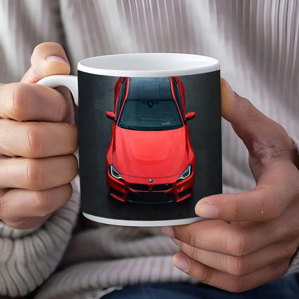 BMW M2 Red Top View Asphalt – Mugs