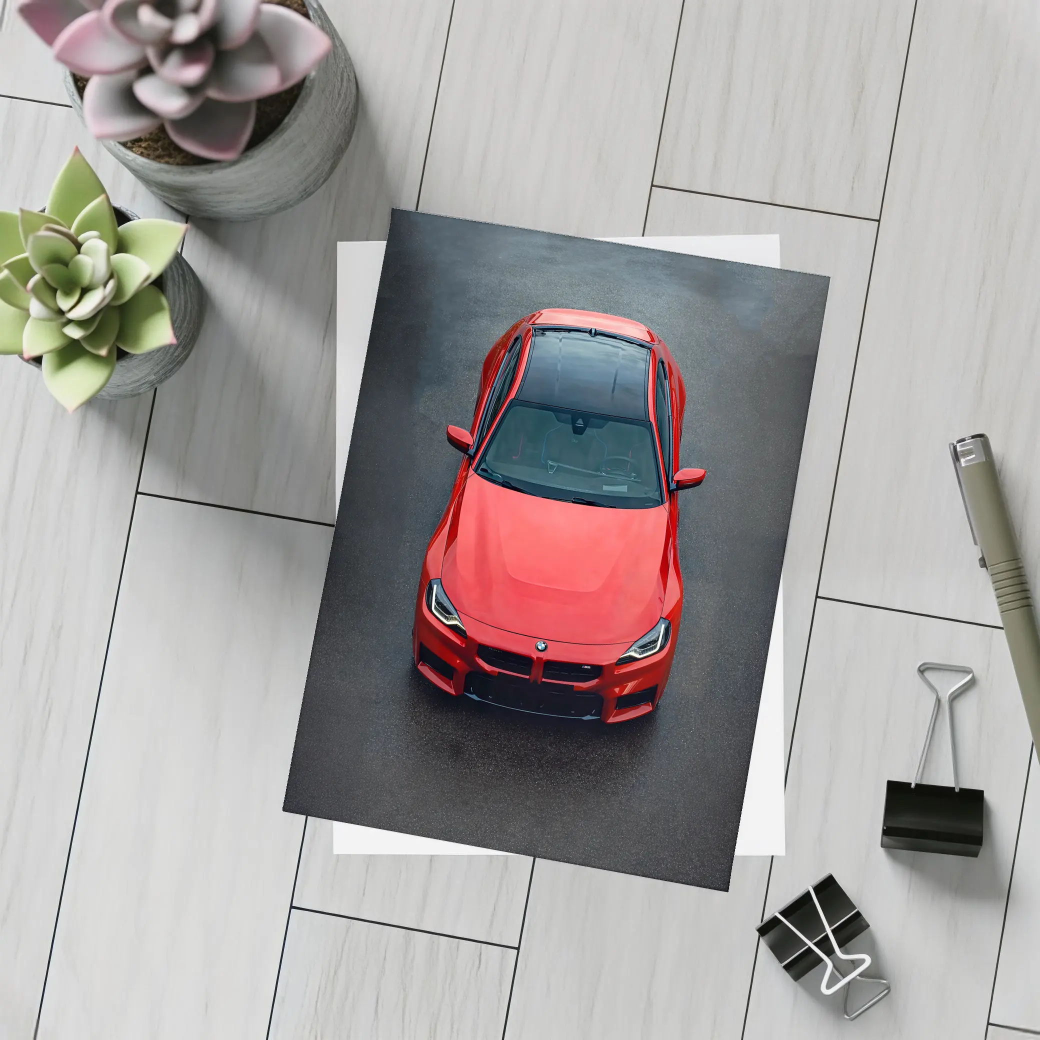 BMW M2 Red Top View Asphalt – Postcards
