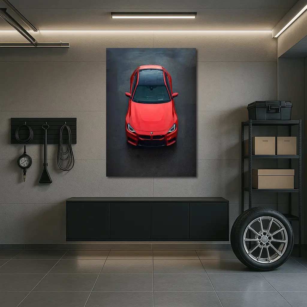 BMW M2 Red Top View Asphalt – Wall Art