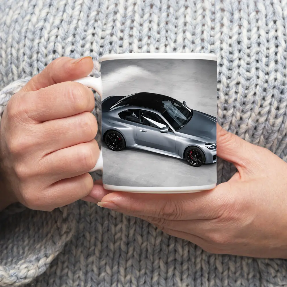 BMW M2 Coupe Gray Studio Top View – Mugs