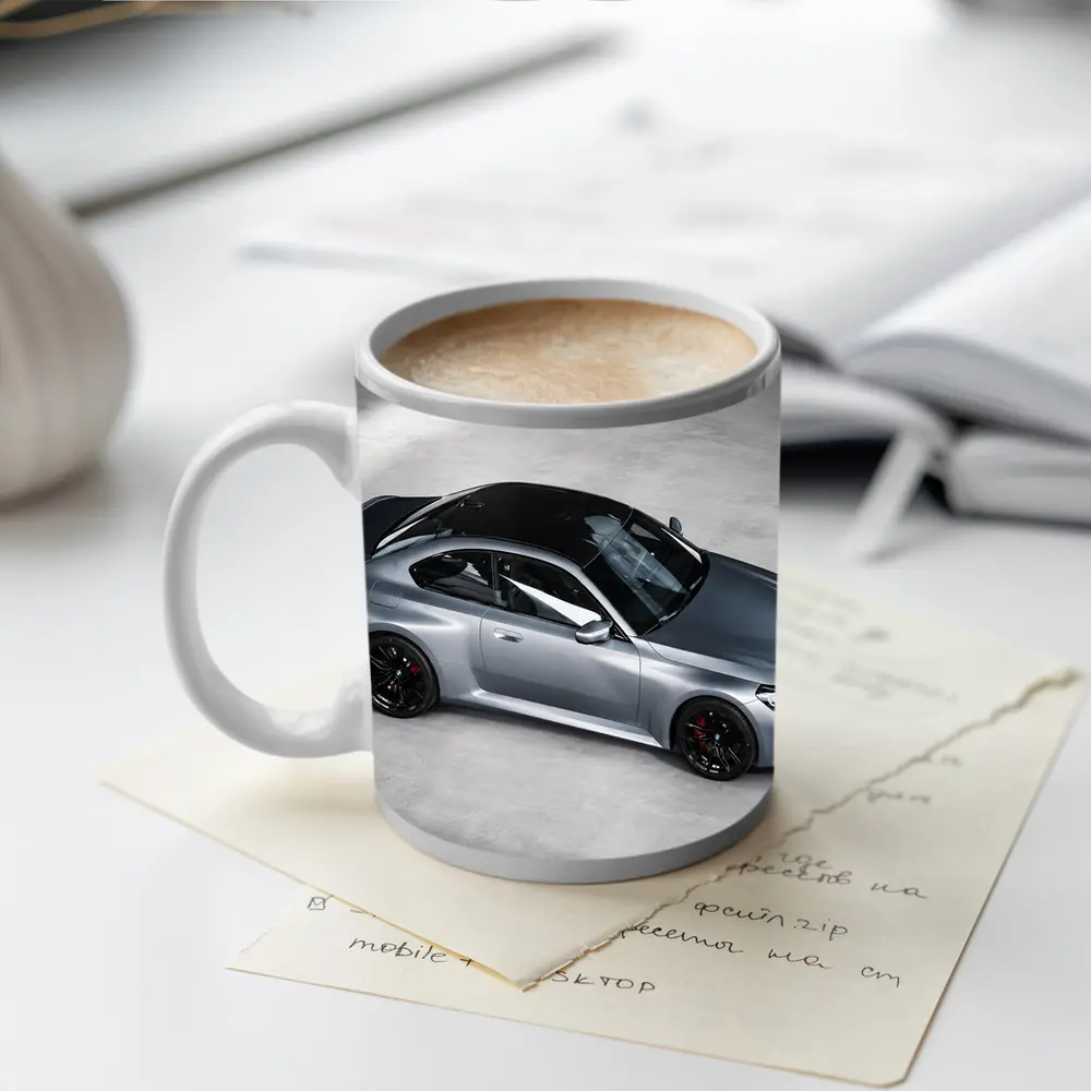 BMW M2 Coupe Gray Studio Top View – Mugs