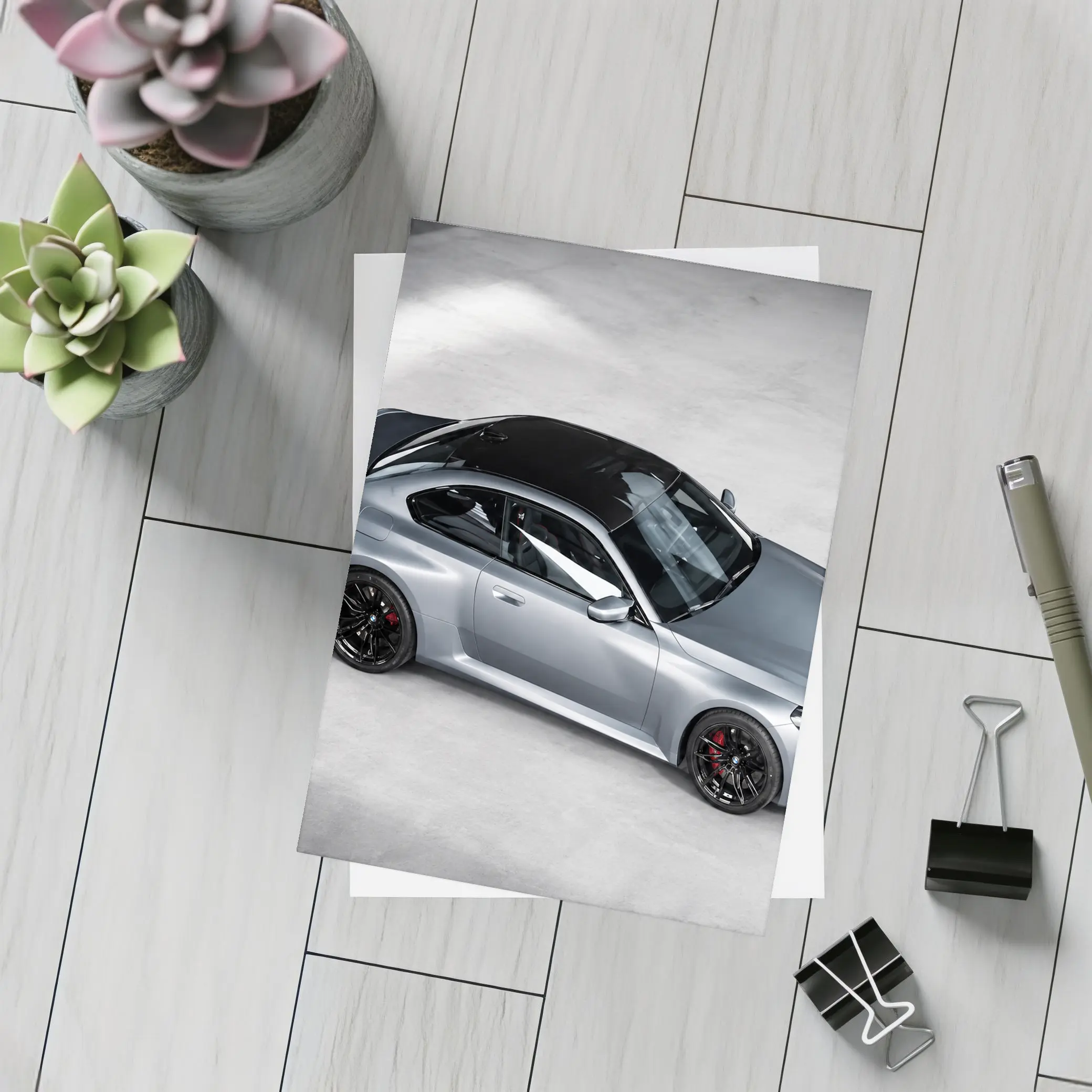 BMW M2 Coupe Gray Studio Top View – Postcards